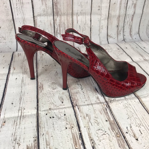 Carlos Santana Red Snakeskin Slingback Heels SZ 8 - Picture 3 of 8